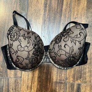 Natori Black Lace Floral Sheer Sexy Bra 38DD